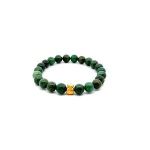 24K Gold Money Bag Stretchable Bracelet Gemstones Natural African Jade 8mm S6.5"